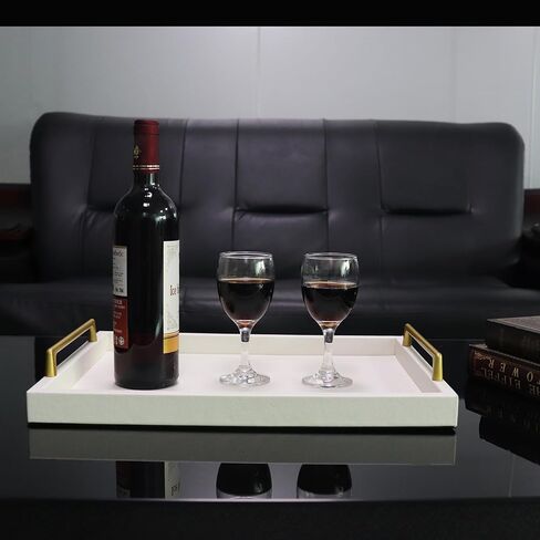 MCBZ Living Room Coffee Table Decorative Tray, Food Service Tray, Leather Ottoman Tray,with Metal Handles 16.5 x 12.6 in (Black and White Grid) in Kuwait