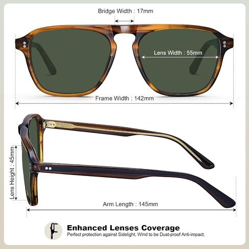 CARFIA Polarized Sunglasses for Men UV400 Protection - Pilot Design Acetate Sun Glasses for Driving Fishing Outdoor CA5355 in Saudi Arabia