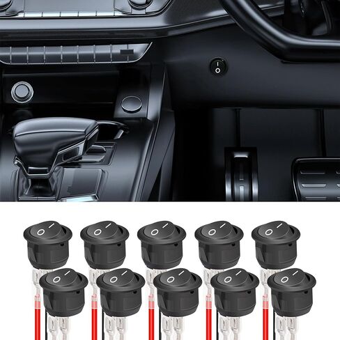 5PCS 12V Round Rocker Switch, Toggle Switch, AC 6A/250V 10A/125V SPST 2Pin ON Off Switch, Car Accessories 12Volt ON Off Mini Switch for Car Boat Automotive RV with Wires KCD1-5-101-ON-OFF-CX in Saudi Arabia