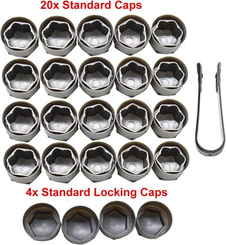 XUKEY Wheel Center Caps for Audi: 20pcs 25mm Wheel Hub Lug Nut Bolt Caps Designed for Audi A1 A2 A3 A4 A5 A6 A7 A8 Q3 Q5 TT S3 S5 S6 S8 RS3 RS4 RS5 RS6 R8 with 4 Locking Caps + Removal Tool (Grey) in Saudi Arabia