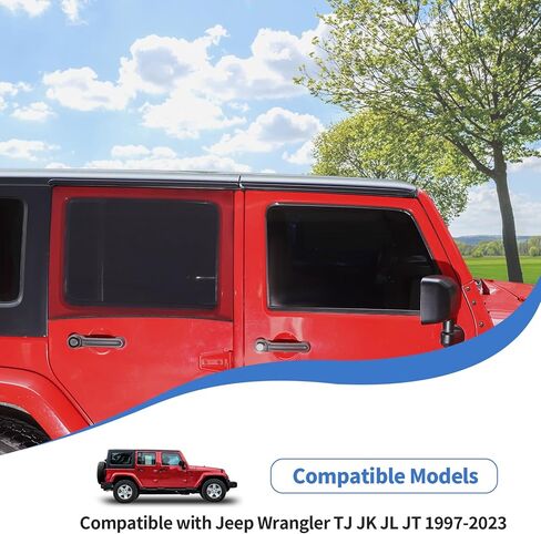 JeCar Rear Window Screen Cover Side Window Mesh Sun Shade with Storage Bag Compatible with Jeep Wrangler TJ JK JL & Gladiator JT 1997-2023, for Privacy Blackout/Bug in Kuwait