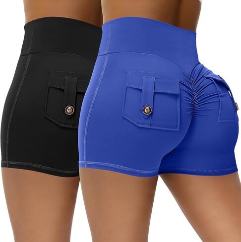 2 Pack Women Scrunch Butt Workout Shorts with Pockets V Waist Athletic Gym Biker Shorts for Women Yoga Booty Bottoms in Kuwait