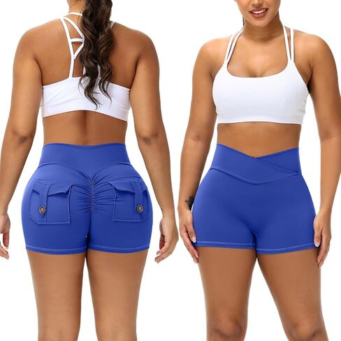 2 Pack Women Scrunch Butt Workout Shorts with Pockets V Waist Athletic Gym Biker Shorts for Women Yoga Booty Bottoms in Kuwait