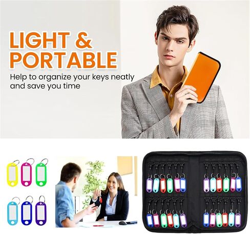 Zippered Key Organizer with 12 Key Hooks & Tags Key Storage，Landlord Zipper Key Binder，Fireproof & Waterproof Key Case for Rental Management Real Estate Sales Hotel Executives and Car Service in Saudi Arabia