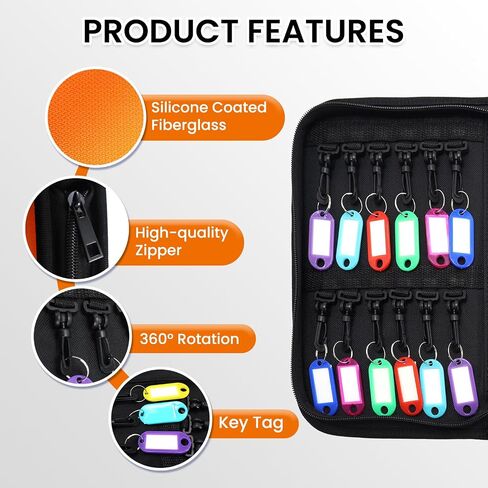 Zippered Key Organizer with 12 Key Hooks & Tags Key Storage，Landlord Zipper Key Binder，Fireproof & Waterproof Key Case for Rental Management Real Estate Sales Hotel Executives and Car Service in Saudi Arabia