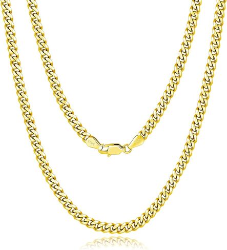 الذهب الإيطالي الصلب 18K على 925 قلادة سلسلة الفضة الاسترليني - سلسلة رابط الكوبي الماس 4 مم للنساء والرجال in Kuwait