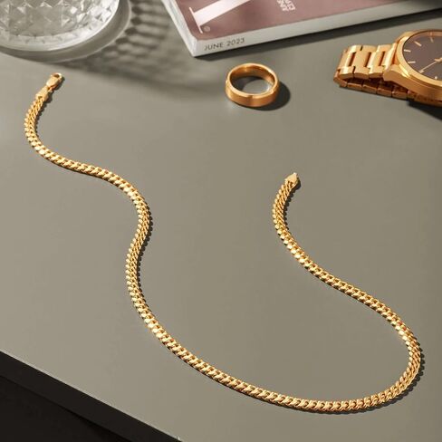 الذهب الإيطالي الصلب 18K على 925 قلادة سلسلة الفضة الاسترليني - سلسلة رابط الكوبي الماس 4 مم للنساء والرجال in Kuwait