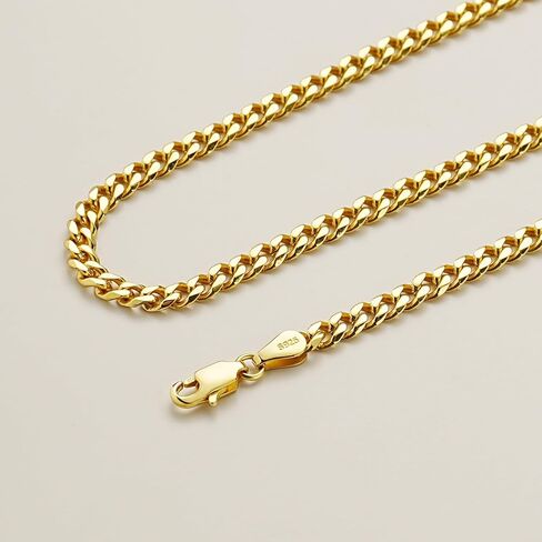 Italian Solid 18k Gold Over 925 Sterling Silver Chain Necklace - 4mm Diamond Cut Cuban Link Chain for Women & Men in Saudi Arabia