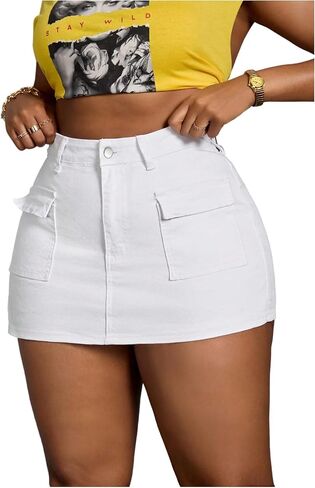 Floerns Women's Plus Size High Waisted Mini Jean Skort Stretchy Denim Skirt Shorts in Saudi Arabia