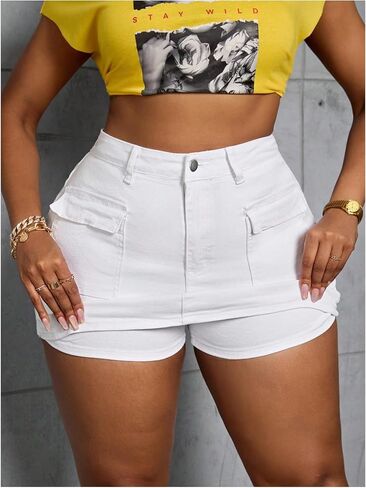Floerns Women's Plus Size High Waisted Mini Jean Skort Stretchy Denim Skirt Shorts in Saudi Arabia