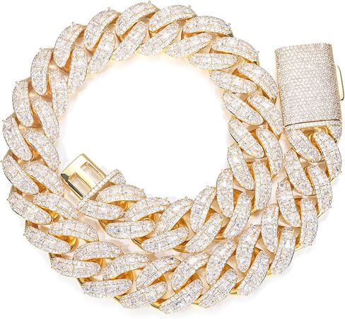 ICEDIAMOND 18K 25MM Luxury Brilliant Baguette CZ Diamond Bubble Cuban Chain Necklace, Gold Plated Iced Out Micro Pave 5A Zirconia Hip Hop Jewelry for Men in Saudi Arabia