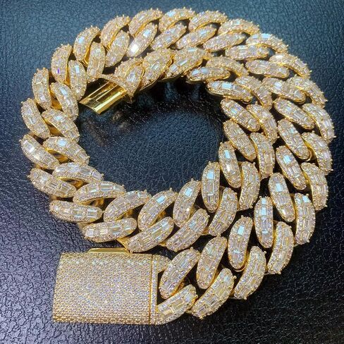 ICEDIAMOND 18K 25MM Luxury Brilliant Baguette CZ Diamond Bubble Cuban Chain Necklace, Gold Plated Iced Out Micro Pave 5A Zirconia Hip Hop Jewelry for Men in Saudi Arabia