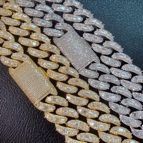 ICEDIAMOND 18K 25MM Luxury Brilliant Baguette CZ Diamond Bubble Cuban Chain Necklace, Gold Plated Iced Out Micro Pave 5A Zirconia Hip Hop Jewelry for Men in Saudi Arabia