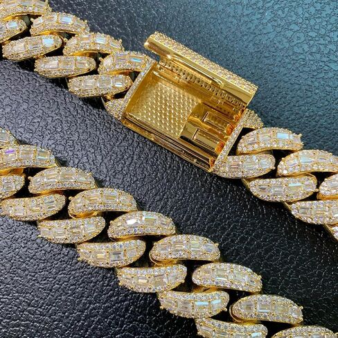 ICEDIAMOND 18K 25MM Luxury Brilliant Baguette CZ Diamond Bubble Cuban Chain Necklace, Gold Plated Iced Out Micro Pave 5A Zirconia Hip Hop Jewelry for Men in Saudi Arabia