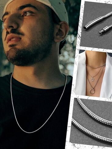Faithheart Stains Steel Cains للرجال ، الفضة/أسود/14 كيلو الذهب مطلي بالذهب/القمح/صندوق/حبل/رولو قلادة 16-30 بوصة مع صندوق هدية حساسة in Kuwait