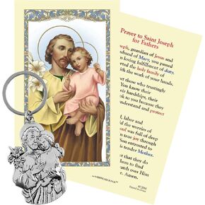 Needzo St. Joseph and Child Keychain With Laminated Prayer Card, Religious Fathers Gifts, 3.5 Inch Chain and 3.5 x 5.5 Cardstock