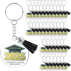 30 Pack 2025 Graduation Keychains with Tassel Acrylic Commemorative Keyrings Class of 2025 Gifts Graduation Party Favors School Celebration Gifts 2025 Graduation Congratulations Design