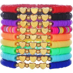 Preppy Jewelry Bracelets for Women Handmade Friendship Bracelets Clay Bead Colorful Surfer Heishi Bracelet Set Stackable Boho Y2K Summer Beach Elastic Layering Bracelets