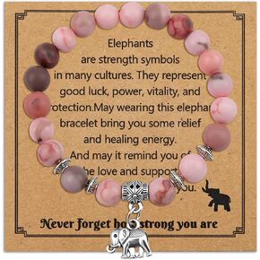 OEHEDOU Elephant Gifts For Women Elephant Bracelet Inspirational Gifts For Women Uplifting Gift Get Well Soon Gift For Woman Natural Stone Bracelet For Mom Daughter Friends Sister Wife Grandma Pink