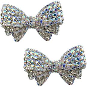 Ruihfas 2 PCS No Clip Rhinestone Crystal Bow Shoe Flower Decoration Accessories for Wedding Bridal Shoes Dress Bags Hats