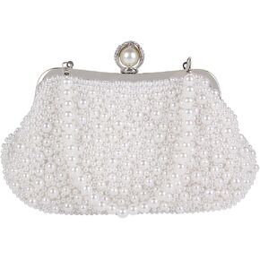 Oweisong White Pearl Clutch Purses for Women Wedding Bride Pearl Evening Bag Party Clutch Wallet Tote Handbag