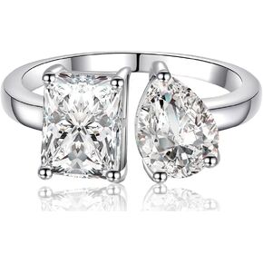 2.75CT TOI et Moi Ring 925 Sterling Silver Women Cubic Zirconia خاتم الخطوبة الأبيض/14K الذهب مطلي 6 × 8 ملم بالحجر المزدوج الزمرد والكمثر الزفاف الخاتم الخاتم الخاتم 2 مم الحجم 5-9