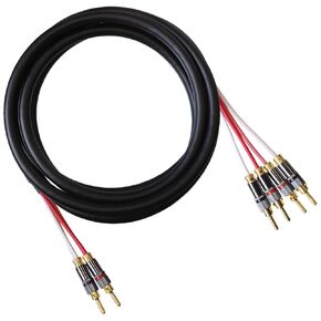كابل مكبر الصوت Blue Jeans Cable Canare 4S11، مع نهايات سلك ثنائي ملحومة بالموجات فوق الصوتية (كابل واحد - لمكبر صوت واحد)؛ تم تجميعها في الولايات المتحدة الأمريكية (10 أقدام، أسود، موزتان إلى أربع موزات)