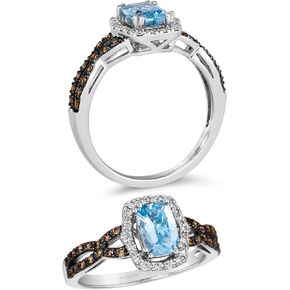Le Vian 1/4 قيراط باللون الأبيض والشوكولاتة الماس: حلقة هالة للنساء I 14K خاتم ذهبي لها مع وسادة قطع الزبرجانيت التنزانيت أو مورغانيت (0.27 CTTW)