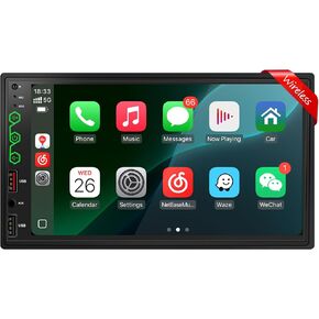 7'' Wireless Apple Carplay/Android Auto, Double Din Car Stereo with 240W Enhanced DSP Sound, FM/AM radio, 7 Inch LCD Ultra HD Touchscreen, Bluetooth Handsfree, Waterproof Backup Camera, Phone-Link