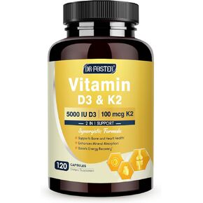 Vitamin D3 K2 – High-Potency 125mcg D3 (5000IU) & 100mcg K2 (MK7) – Bone Strength, Heart & Immune Support – Enhanced with Zinc, Boron & MCT – 120 Vegan Capsules, Non-GMO, Gluten-Free