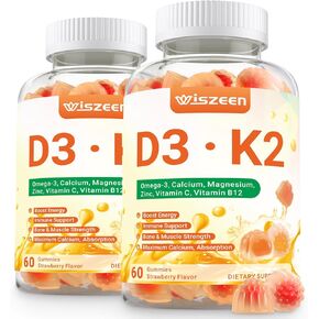 Vitamin D3 K2 Gummies, Vitamin D3 10000 IU & K2 (MK-7) 200 mcg - D3 K2 Supplement with Omega 3, Calcium, Magnesium for Bone Muscle Teeth Immune