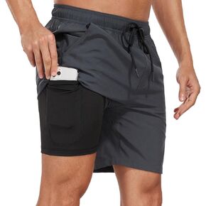 Mens Swimming Shorts with Quick Dry Swim Trunks Bathing Suit 2 in 1 Stretch Beach Swimsuit for Surfing Sport