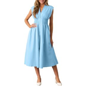 Roylamp Womens Summer Summer Dress Dress Vintage Cocktail Wrap & Shape Dress V V Brick Zipper Fride Flowy Midi Dress مع جيوب in Kuwait