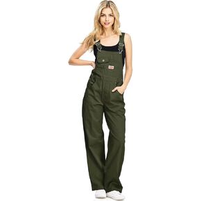 Revolt by Palomares Women's Juniors Baggy Straight Leg Twill Overalls (Deep Olive, Large)