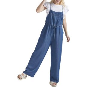 noflik Women's relaxed silhouette square neck adjustable shoulder straps Jumpsuit with pockets