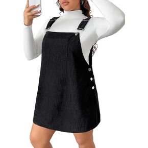 SHENHE Women's Plus Size Corduroy Bib Overall Dress Short Pinafore Jumper Dress with Pocket
