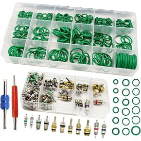270PCS Green Rubber O-Ring Kit + 102PCS Car Air Conditioner Valve Core Kit, Car A/C Repair Kit, AC Valve Core Kit and Removal & Install Tool, Apply for Fixing Car R12 & R134a AC