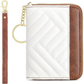 GAEKEAO Credit Card Holder Small Wallet for Women RFID Blocking Leather Zipper Wallet with Wristlet Beige＆Brown