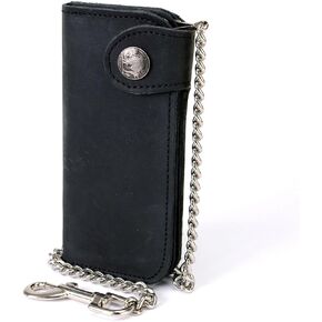 Milwaukee Leather MLW7828 Men's 6 "جلود ثنائية الذروة محفظة مع سلسلة من الفولاذ المقاوم للصدأ مضاد للسرقة و nickel buffalo-6 بوصة