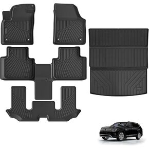 Floor Mats & Cargo Liners Compatible for 2018-2025 Volkswagen Atlas 6 seat, 3 Rows Floor Liners and Trunk Mat TPE-Black (Atlas 6 seat)