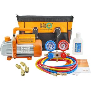 BACOENG 4.5CFM AC Vacuum Pump and Gauge Set, 4-Way HVAC Vacuum Pump Kit with Leak Detector for R134a R22 R410a Refrigerants, with Can Tap and Quick Couplers