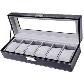 مشاهدة علبة مراقبة المربع للرجال - شاهد الحالات عرض الحامل منظم الحامل Storage Multi Boxes 6 فتحة صغيرة من الجلد حاوية مراقبة متعددة مع قفل للنساء ، حاملي ساعة PU ، أسود