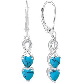 Turquoise Earrings 925 Sterling Silver Leverback Drop Dangle Earrings 5A Cubic Zirconia Jewelry for Women