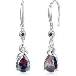 FANCIME Women Drop Earrings 925 Sterling Silver with Pear Gemstone Dangle Birthstone Earring Fine Jewelry Birthday Gifts for Women