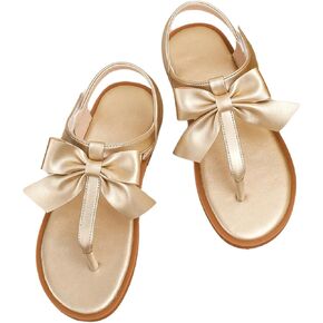 Verdusa Girl's Summer Bow Sandals Open Toe Faux Leather T Strap Thong Sandals