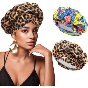 XEPST 2 Pieces African Turban Head Wraps Big Braid Cross Turban Hat for Women, Printed Head Wrap Pre-Tied Stretchy Soft Headwear for Women Colorful