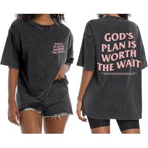 Christian Oversized Shirts for Women God Graphic Tees Shirts Bible Verse Jesus Shirt Religious Acid Wash Tshirts