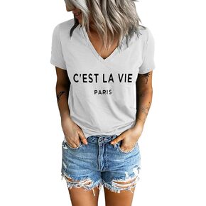 c'est la vie paris quote graphic tee v neck summer summer trendy trendy shore shirt tshirt dorts for women faciture