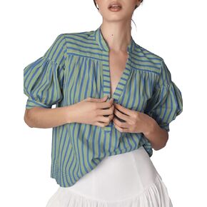 Womens Summer Pleated V Neck T Shirts Short Sleeve Casual Loose Blouses Striped Tunics Swing Top