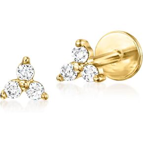 RS Pure by Ross-Simons Diamond-Accented 3-Stone Flat-Back Stud Earrings in 14kt Yellow Gold